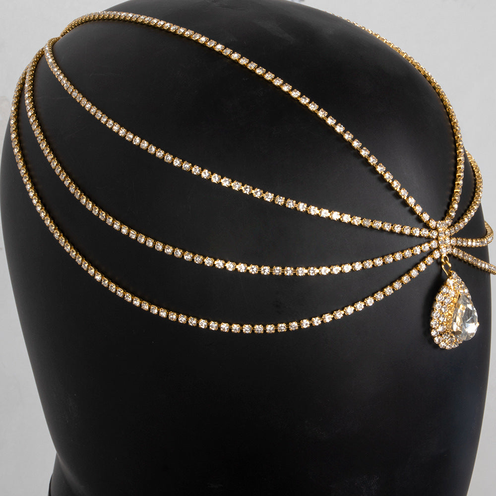 Adiffu Boho Chic Water Drop Sparkling Rhindiamonds Bridal Hair Chain