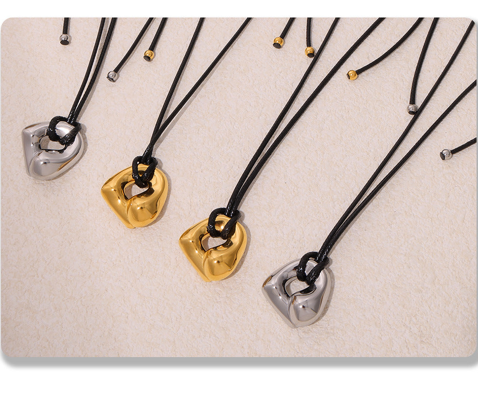 Adiffu Leather Rope Adjustable Geometric Pendant Sweater Necklace