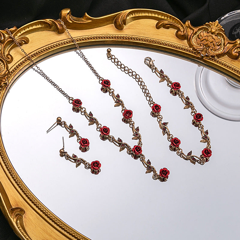 Adiffu Vintage Romantic Red Rose Jewelry Set