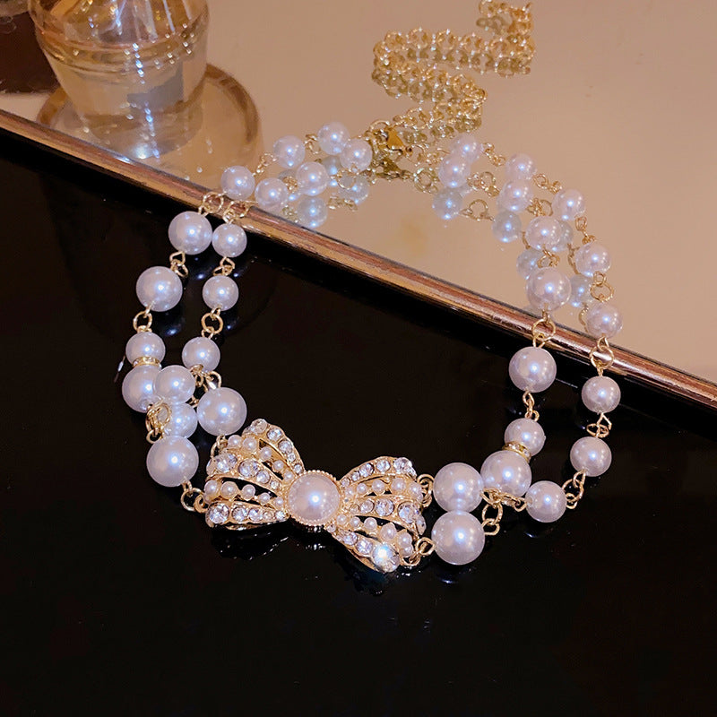 Adiffu Elegant And Stylish Bow Double Layer Necklace