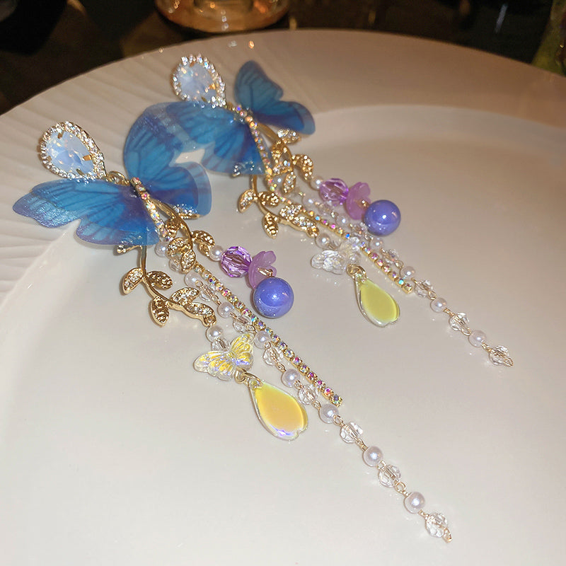 Nature-inspired Butterfly Tassel Earrings