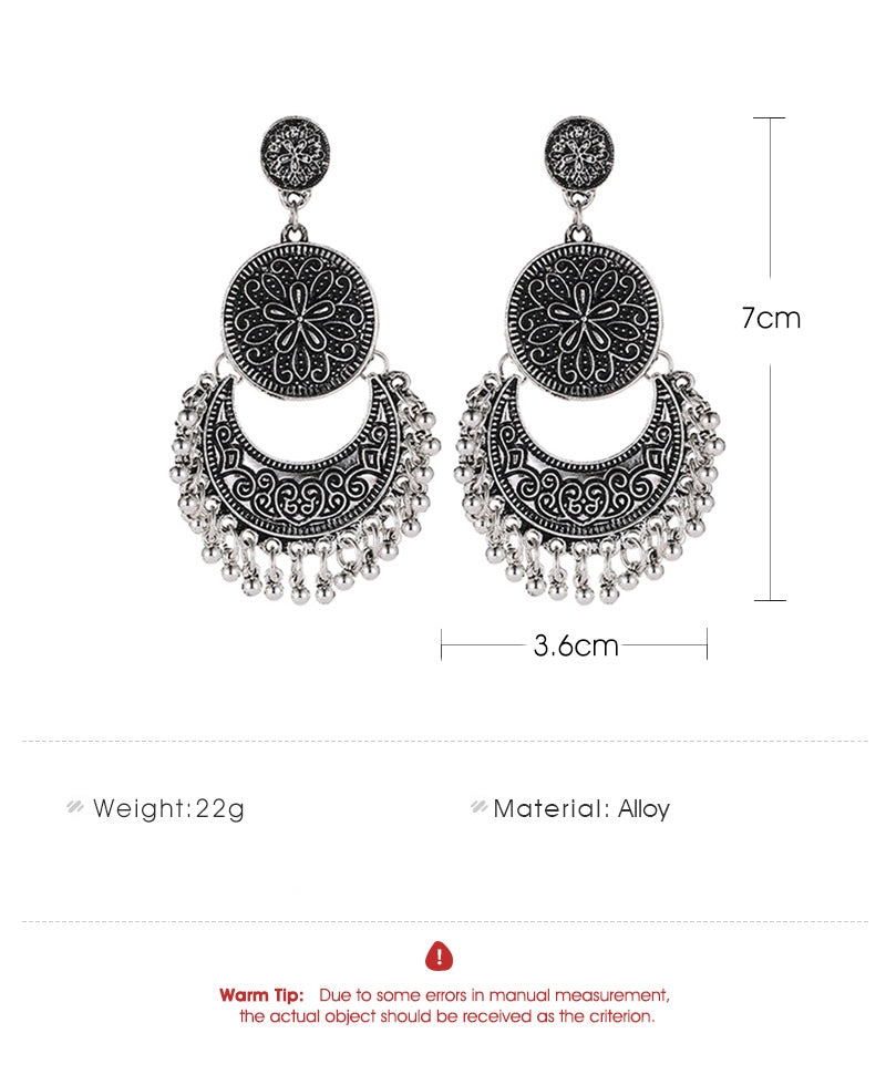 Adiffu Vintage Hollow Crescent Tassel Earrings