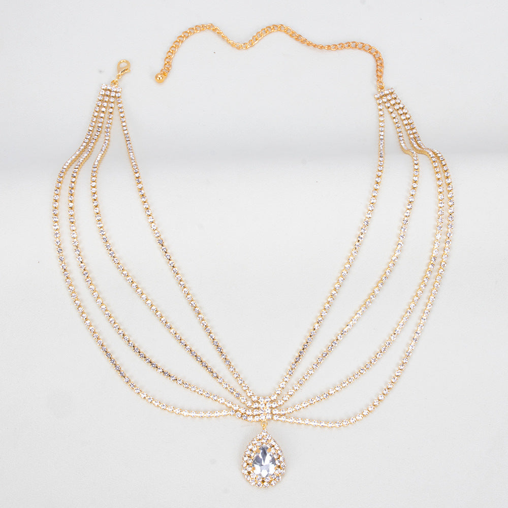 Adiffu Boho Chic Water Drop Sparkling Rhindiamonds Bridal Hair Chain