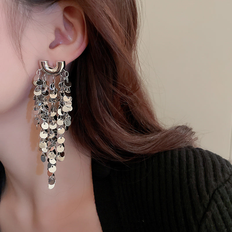 Personalized U-shaped Sequined Tassel Earrings