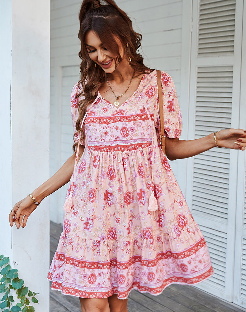 Adiffu Fresh Boho Print Dress