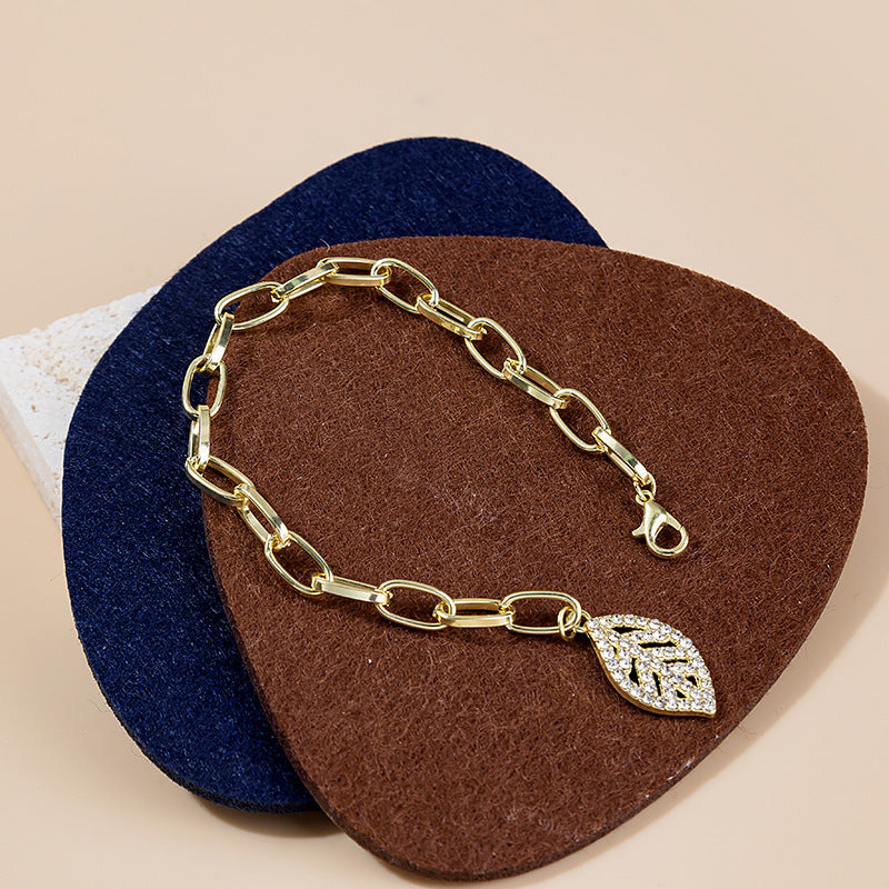 Adiffu Exquisite Leaf Necklace Earrings Bracelet Jewelry Set