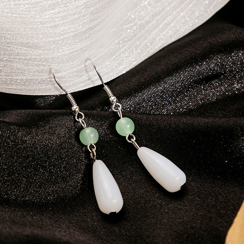 Adiffu Vintage Chinese Pearl Jade Earrings