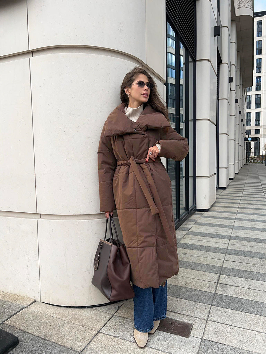 Adiffu Loose Casual Warm Long Stand-up Collar Cotton-padded Jacket