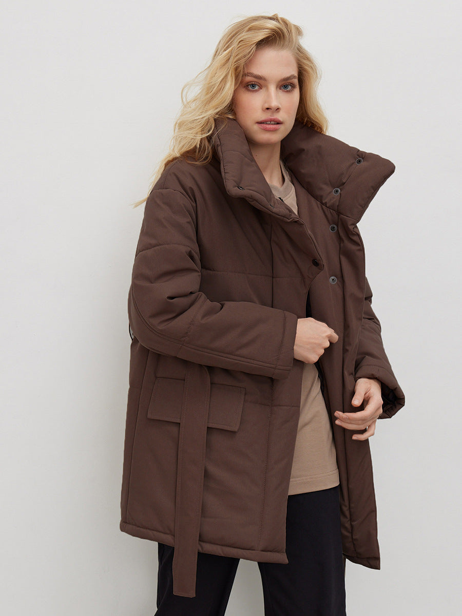 Adiffu Mid-length Stand-up Collar Padded Jacket