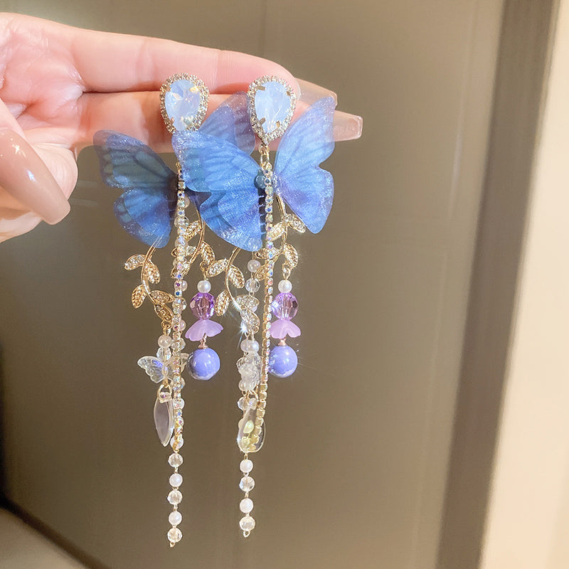 Nature-inspired Butterfly Tassel Earrings