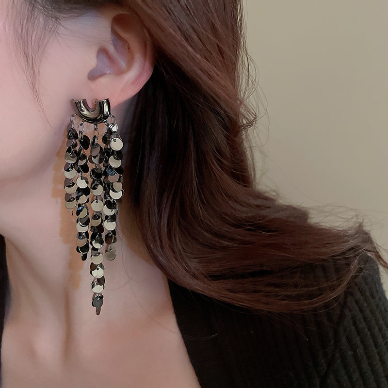 Personalized U-shaped Sequined Tassel Earrings