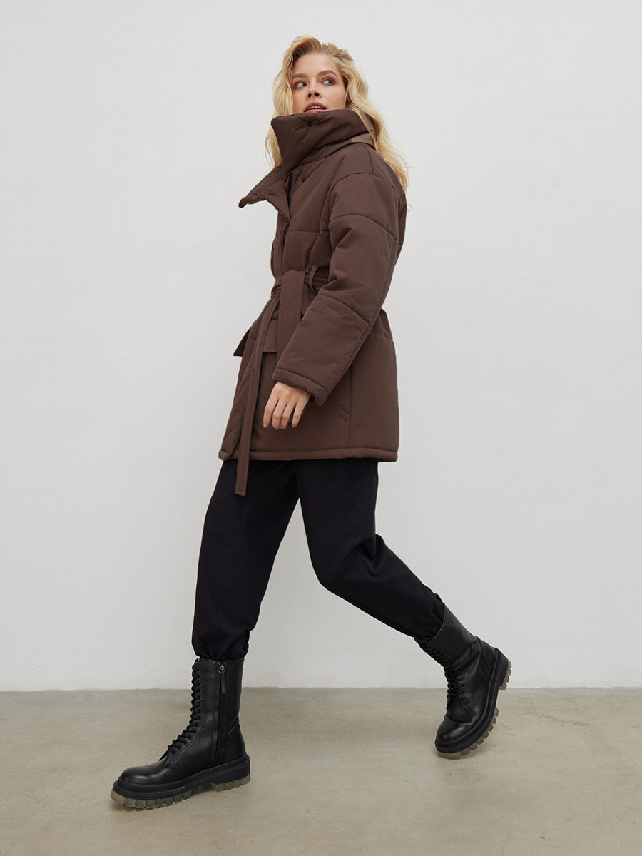 Adiffu Mid-length Stand-up Collar Padded Jacket
