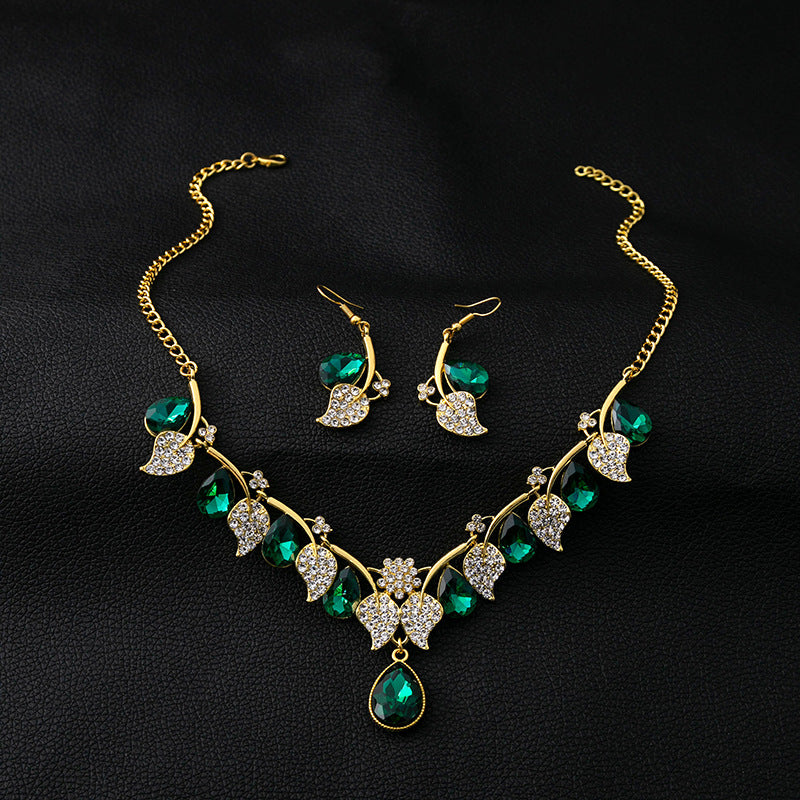 Adiffu Ethnic Style Rhinestone Clavicle Chain Pendant Jewelry Set