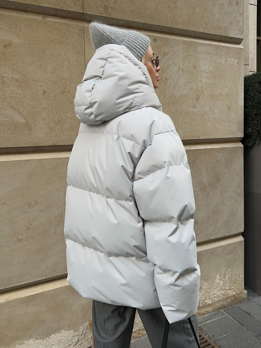 Adiffu Women's Solid Color Hooded Padded Quilted Coat