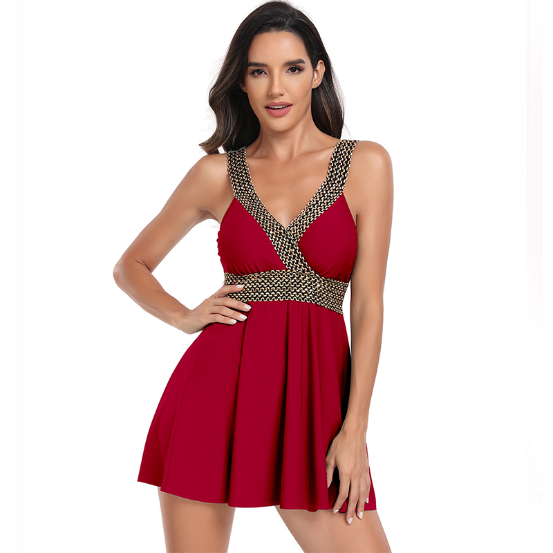 Solid Color Woven Tape Two-piece Swimming Suit