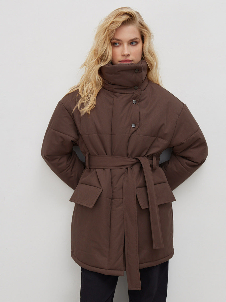 Adiffu Mid-length Stand-up Collar Padded Jacket