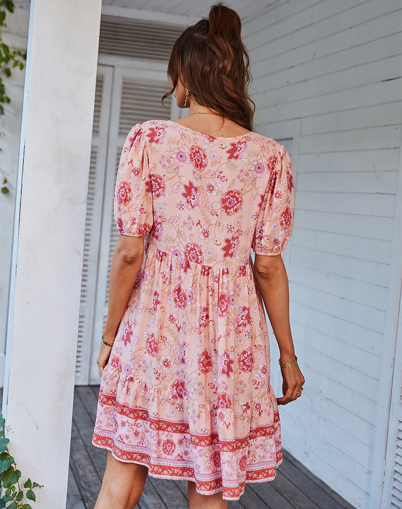 Adiffu Fresh Boho Print Dress