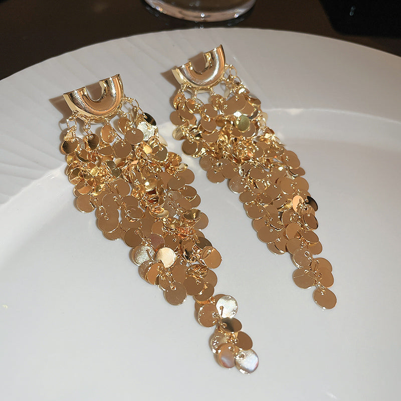 Personalized U-shaped Sequined Tassel Earrings