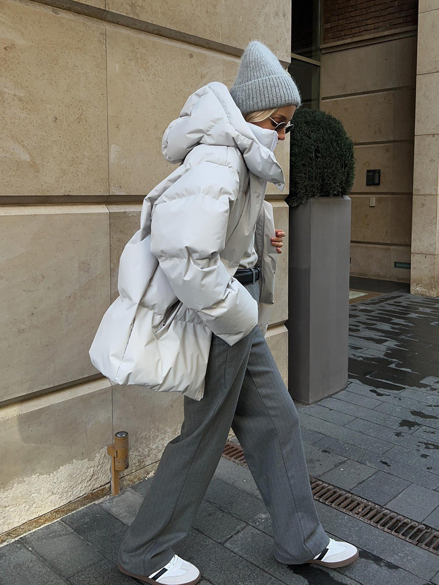 Adiffu Women's Solid Color Hooded Padded Quilted Coat