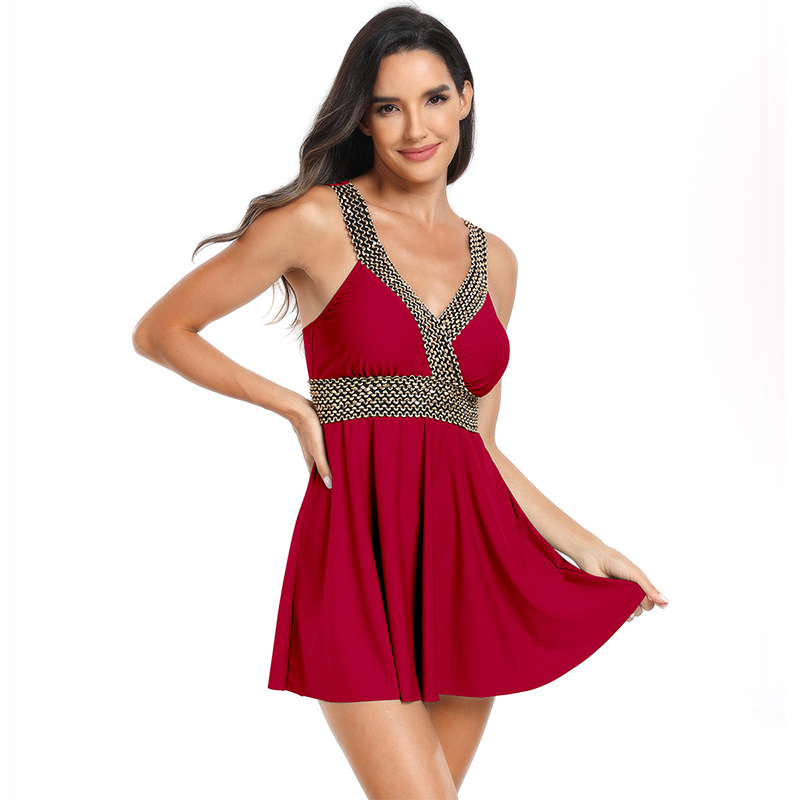 Solid Color Woven Tape Two-piece Swimming Suit