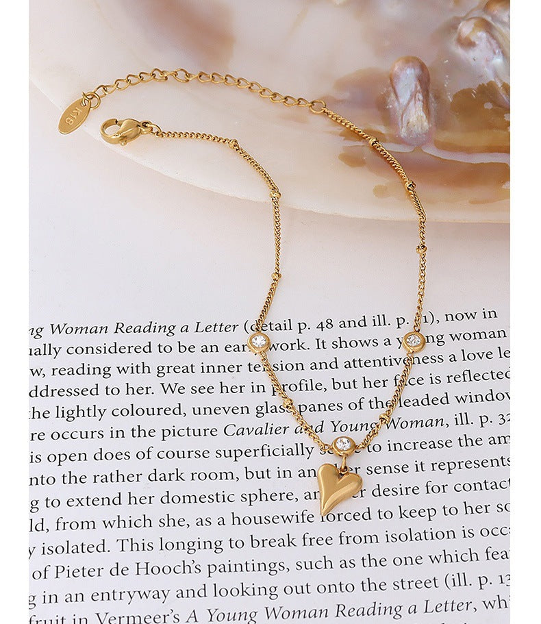 Adiffu Zircon Peach Heart Pendant Anklet