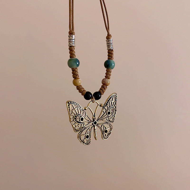 Adiffu Woven Rope Butterfly Pendant Necklace