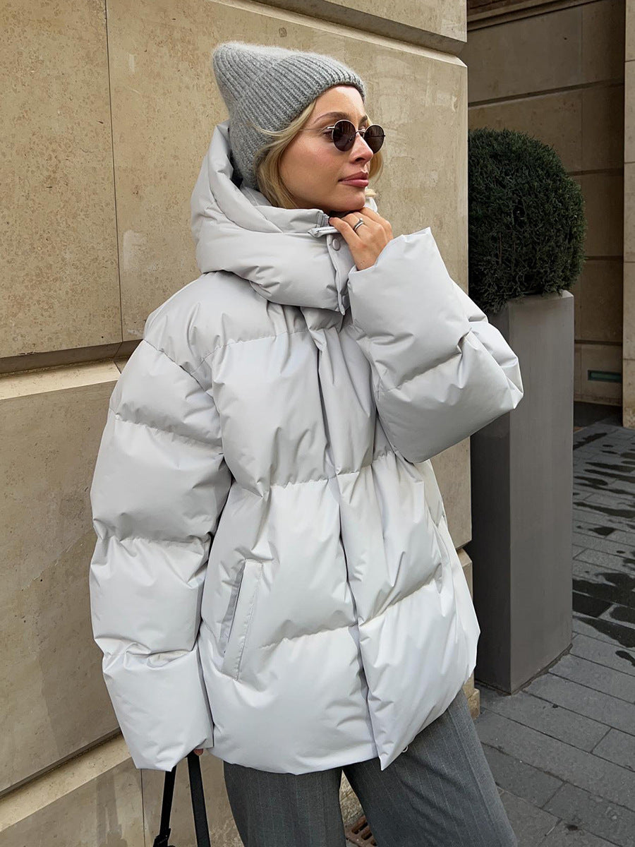 Adiffu Women's Solid Color Hooded Padded Quilted Coat
