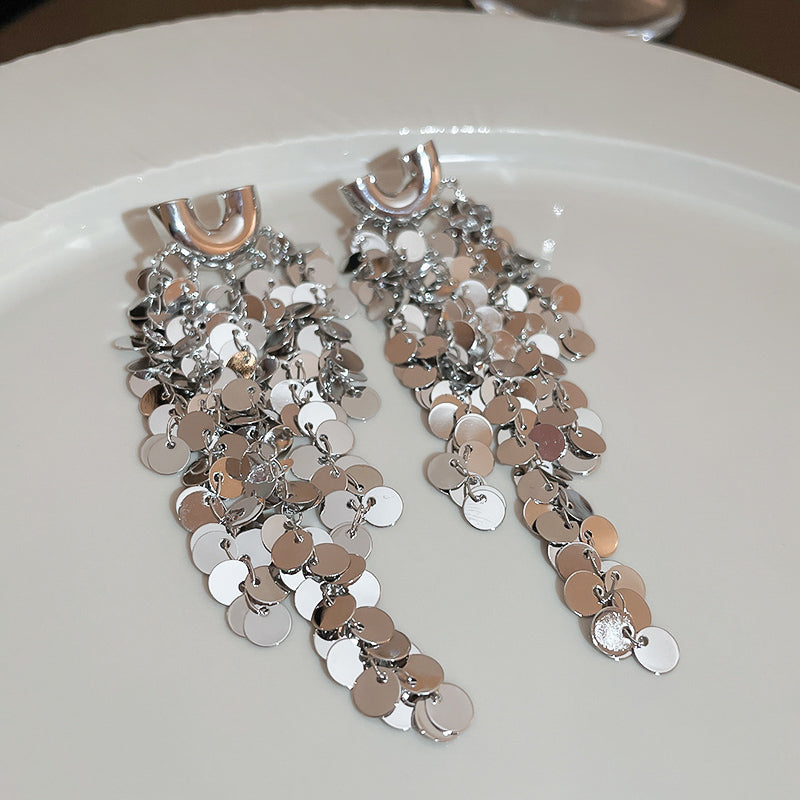 Personalized U-shaped Sequined Tassel Earrings