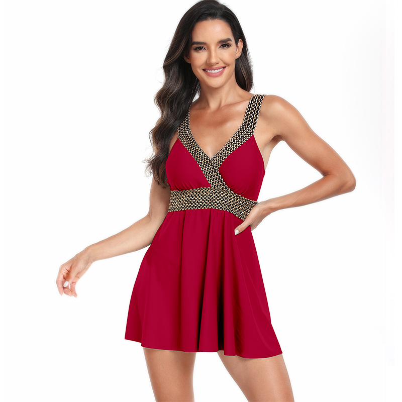 Solid Color Woven Tape Two-piece Swimming Suit