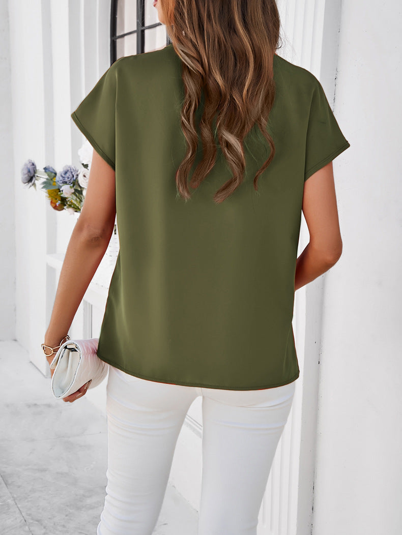 Adiffu Casual Solid Color V-neck Short-sleeved Shirt