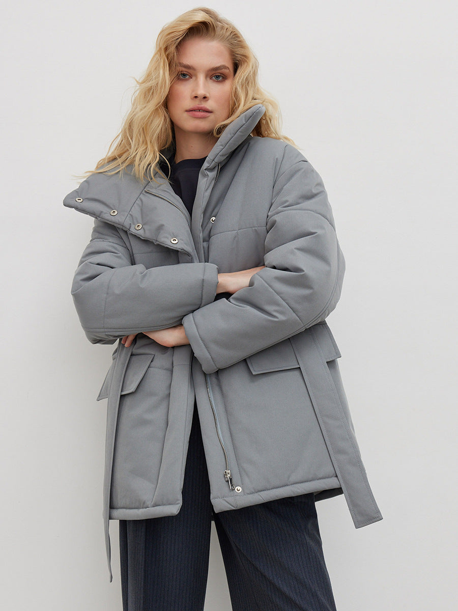 Adiffu Mid-length Stand-up Collar Padded Jacket