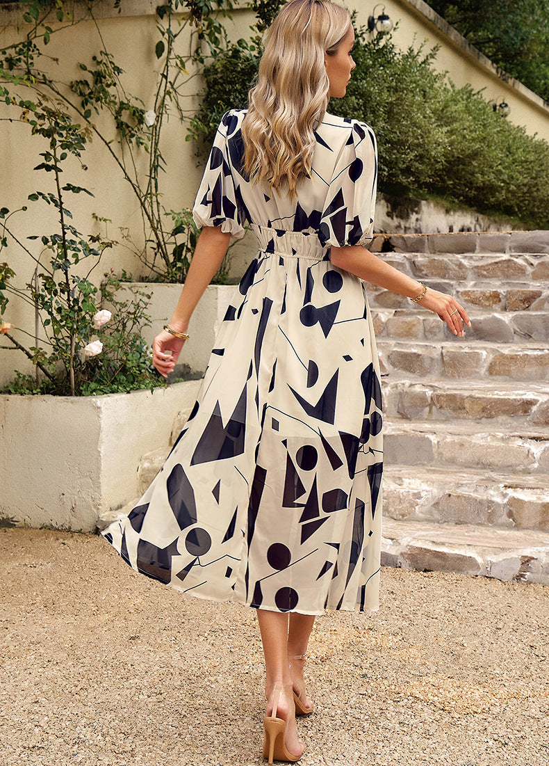 Adiffu Beautiful V-neck Printed Dress