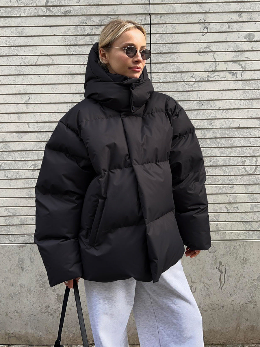 Adiffu Women's Solid Color Hooded Padded Quilted Coat