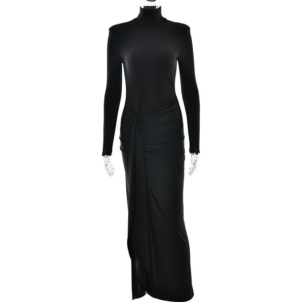 Adiffu Stylish Lace-up Slim Dress With High Slit