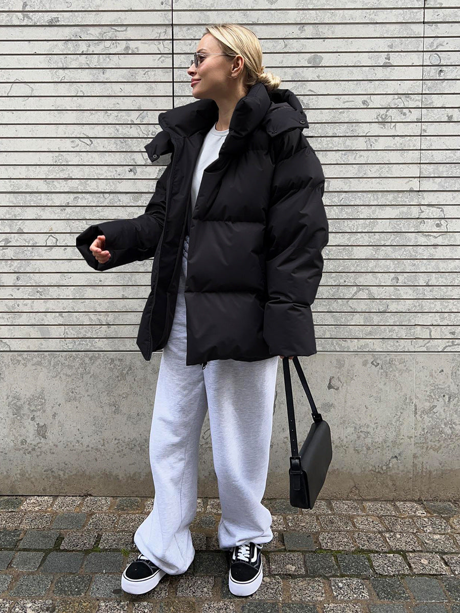 Adiffu Women's Solid Color Hooded Padded Quilted Coat