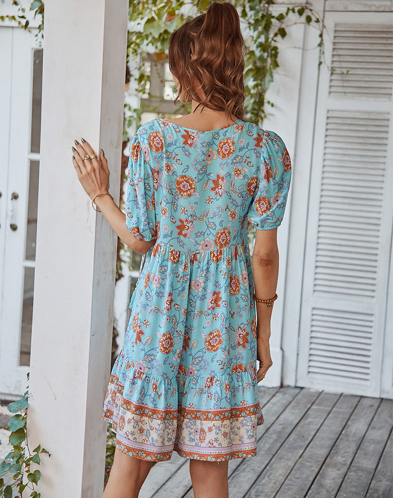Adiffu Fresh Boho Print Dress