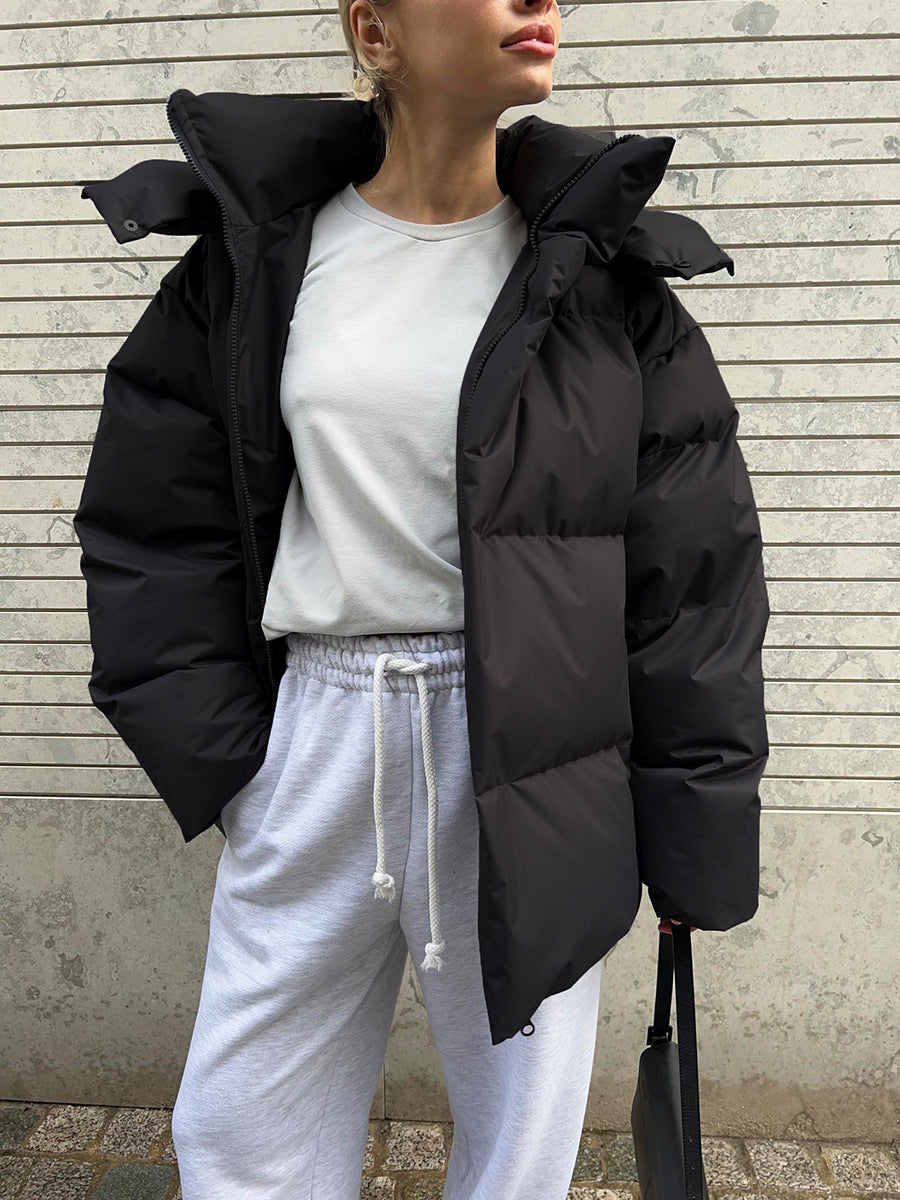 Adiffu Women's Solid Color Hooded Padded Quilted Coat
