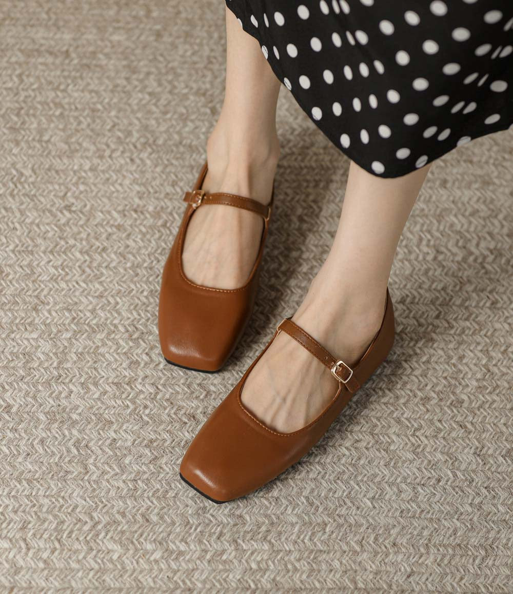 Adiffu French Soft Leather Maryjane Flats