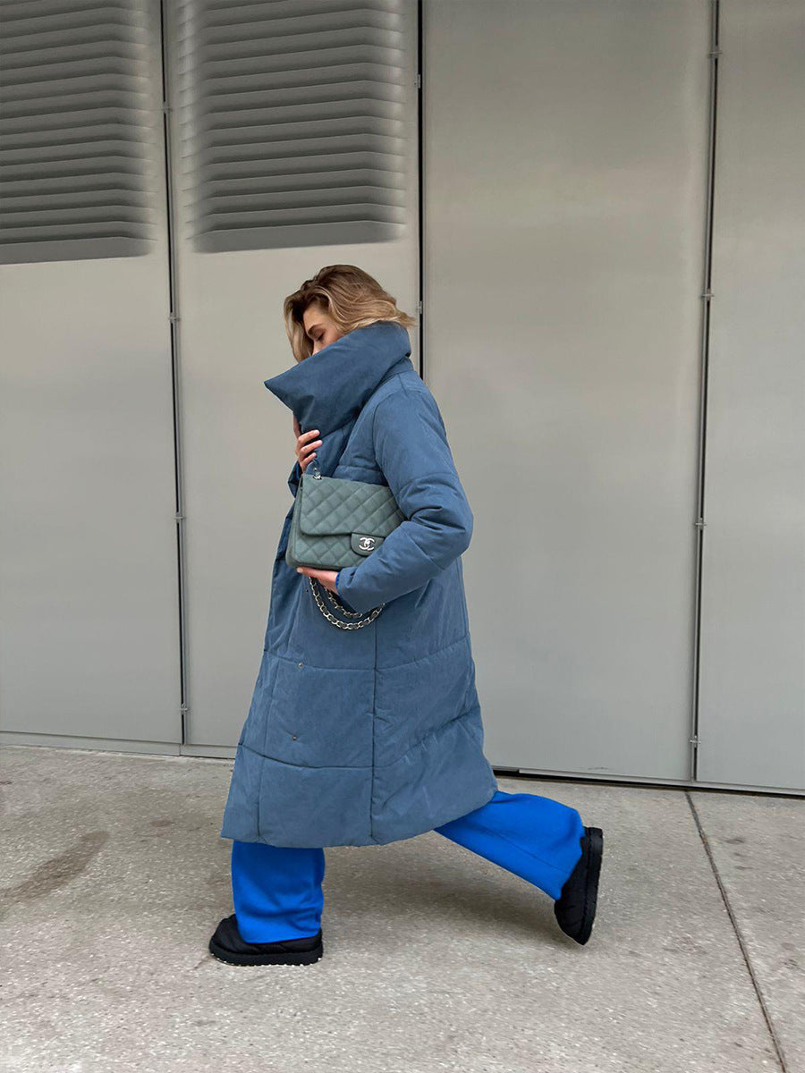 Adiffu Loose Casual Warm Long Stand-up Collar Cotton-padded Jacket