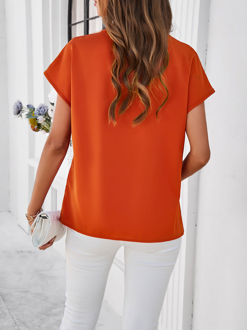 Adiffu Casual Solid Color V-neck Short-sleeved Shirt