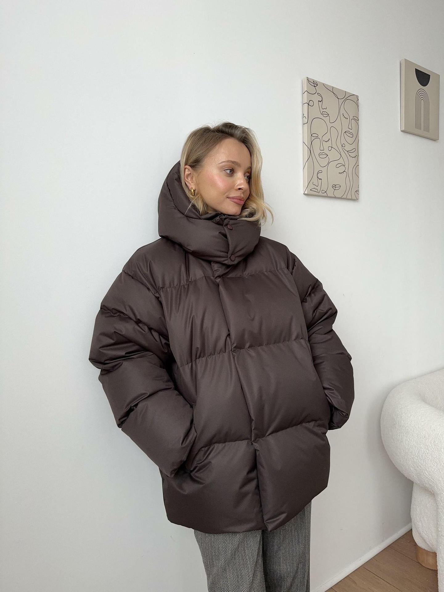 Adiffu Women's Solid Color Hooded Padded Quilted Coat