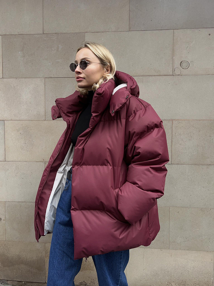 Adiffu Women's Solid Color Hooded Padded Quilted Coat