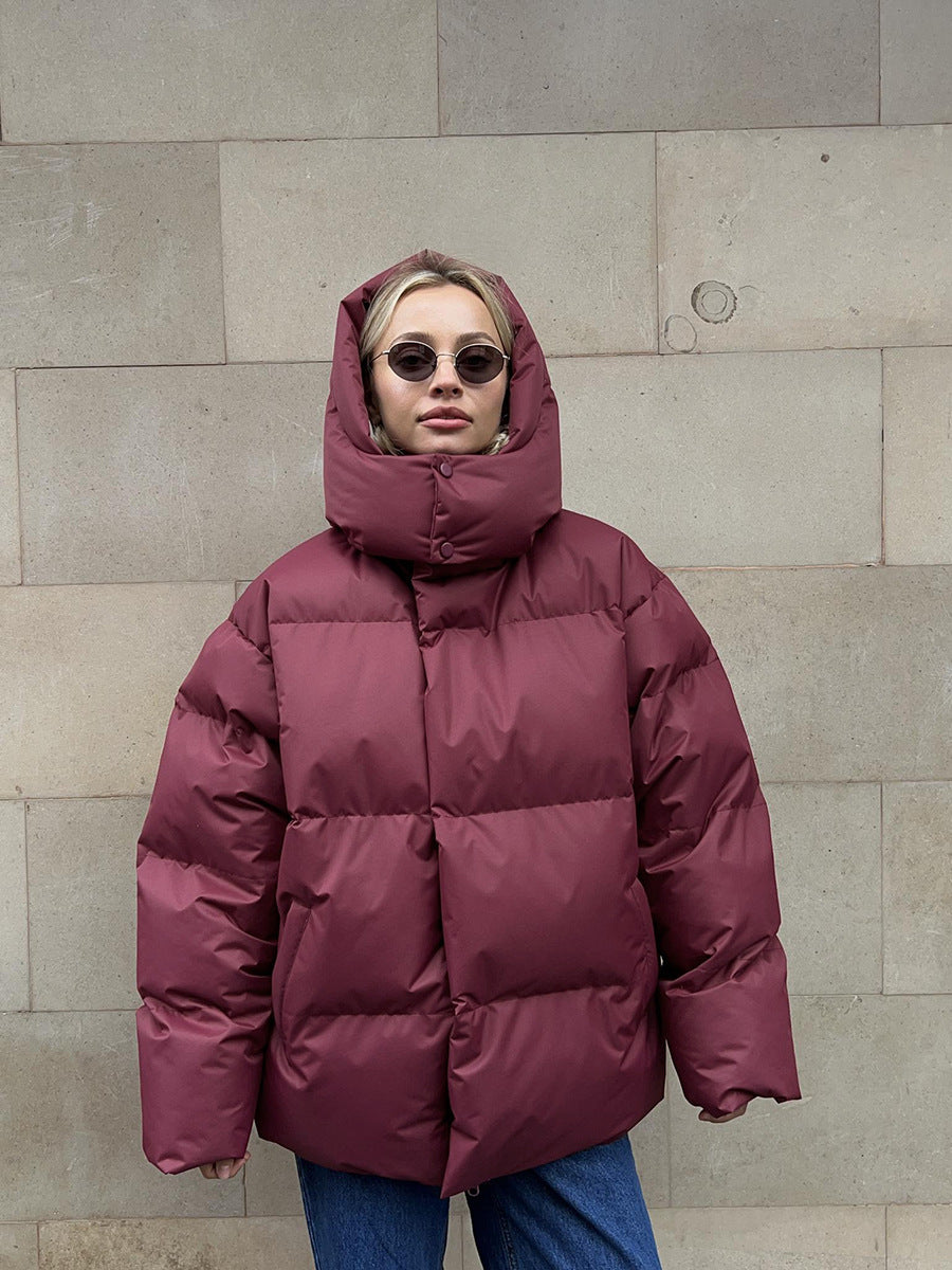 Adiffu Women's Solid Color Hooded Padded Quilted Coat