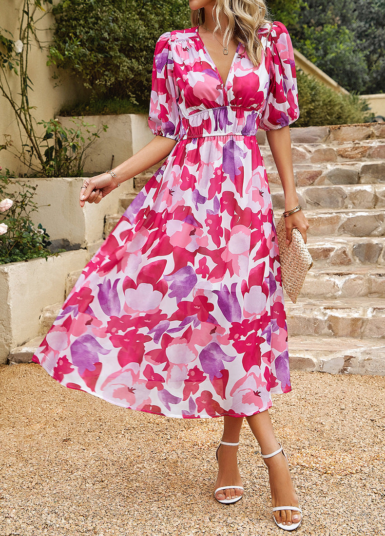 Adiffu Beautiful V-neck Printed Dress