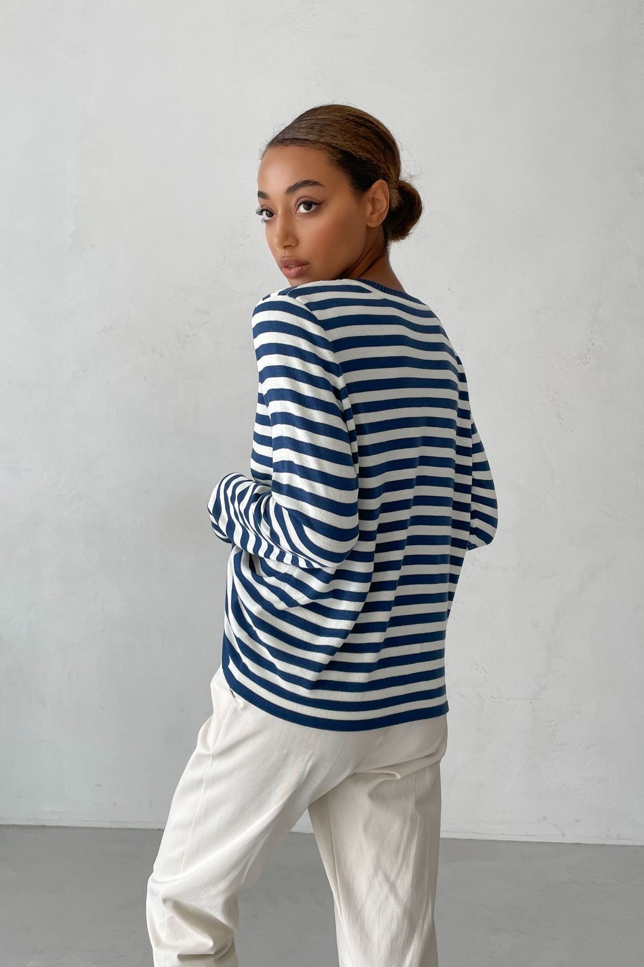 Adiffu Classic Vintage Round Neck Knitted Striped Pullover Sweater For Women