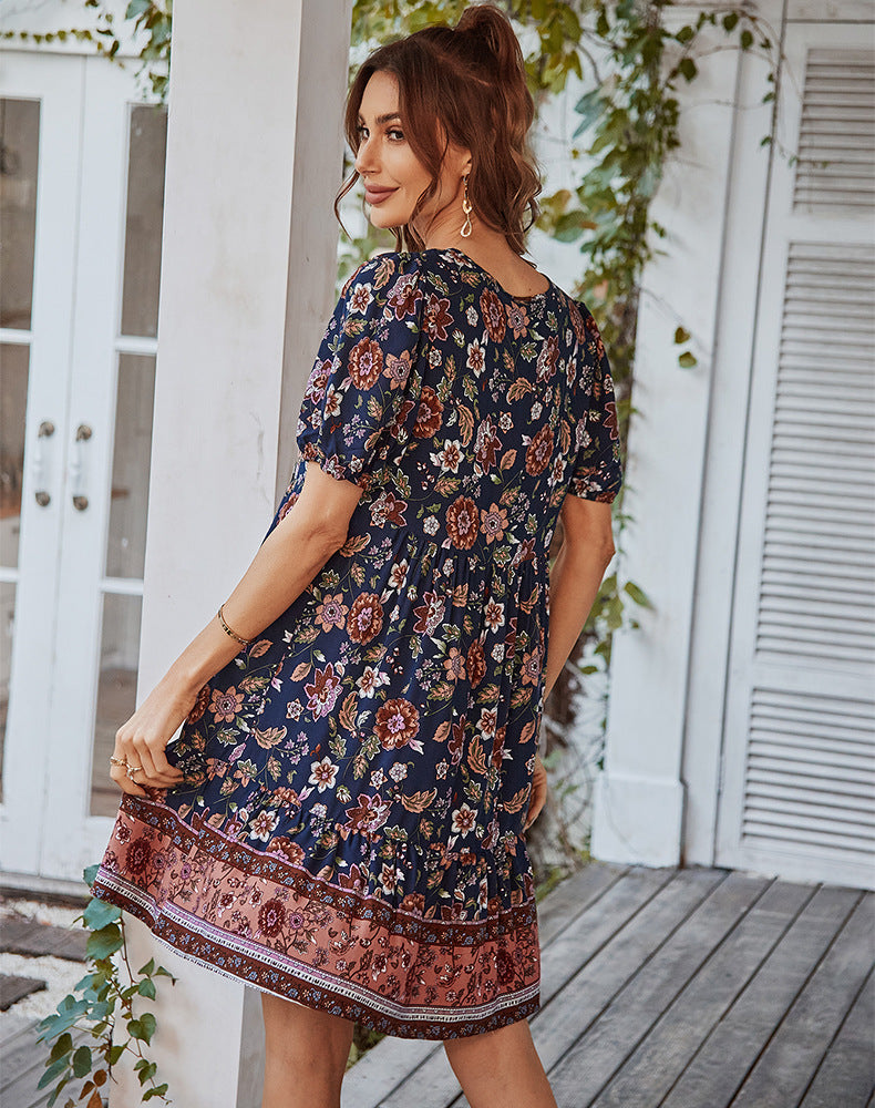 Adiffu Fresh Boho Print Dress