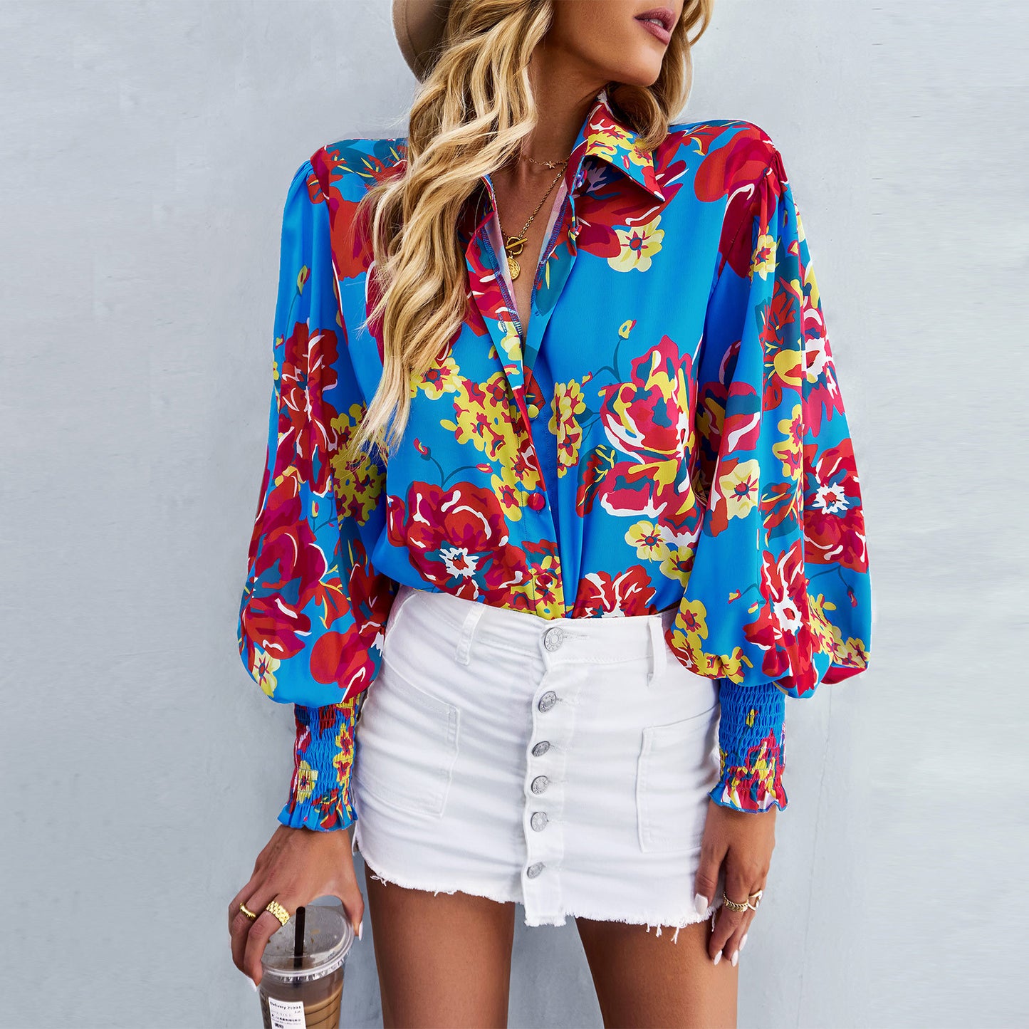 Loose Printed Long-Sleeved Shirt