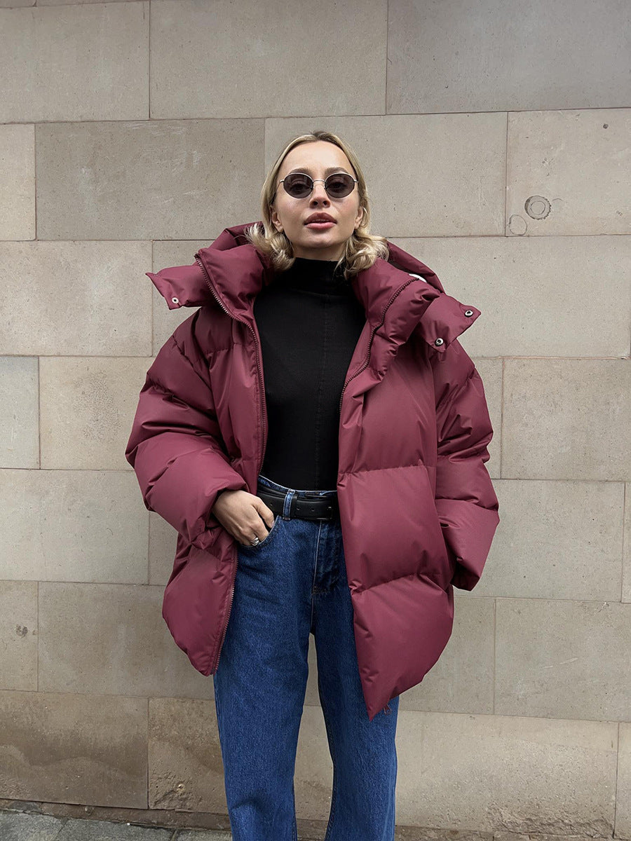 Adiffu Women's Solid Color Hooded Padded Quilted Coat
