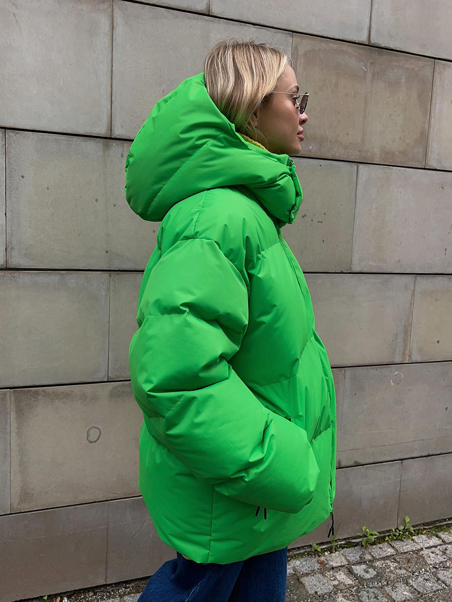 Adiffu Women's Solid Color Hooded Padded Quilted Coat