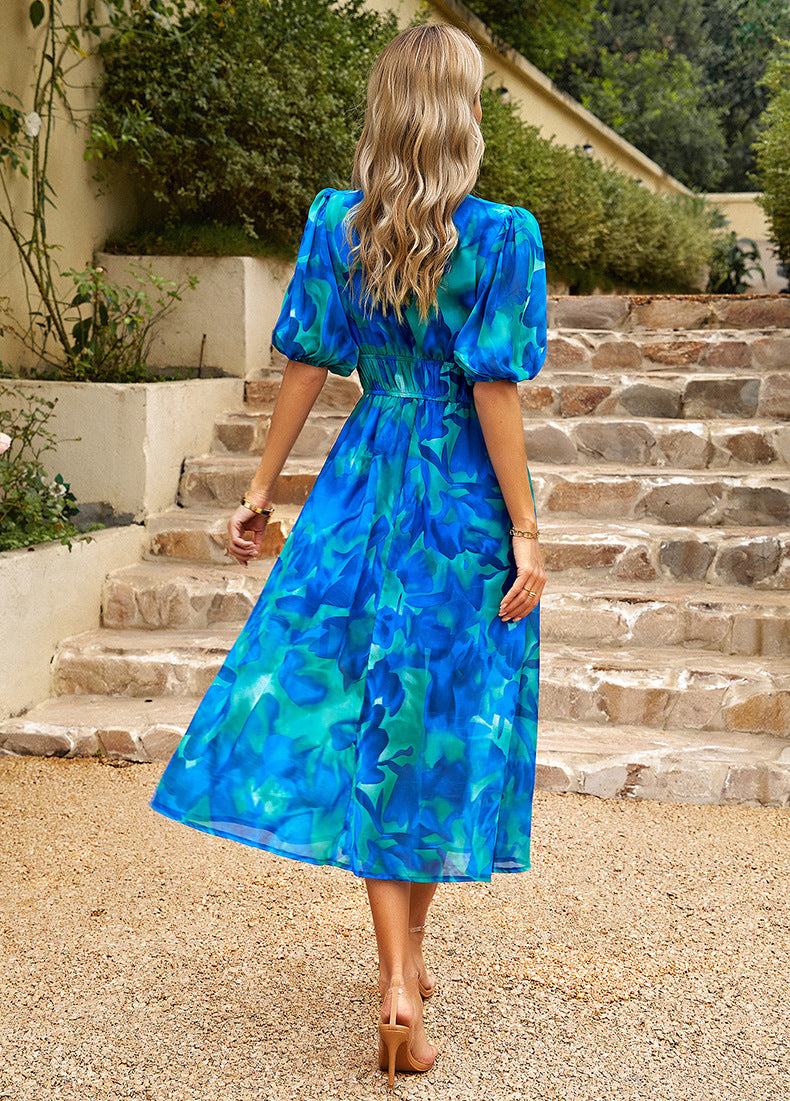 Adiffu Beautiful V-neck Printed Dress